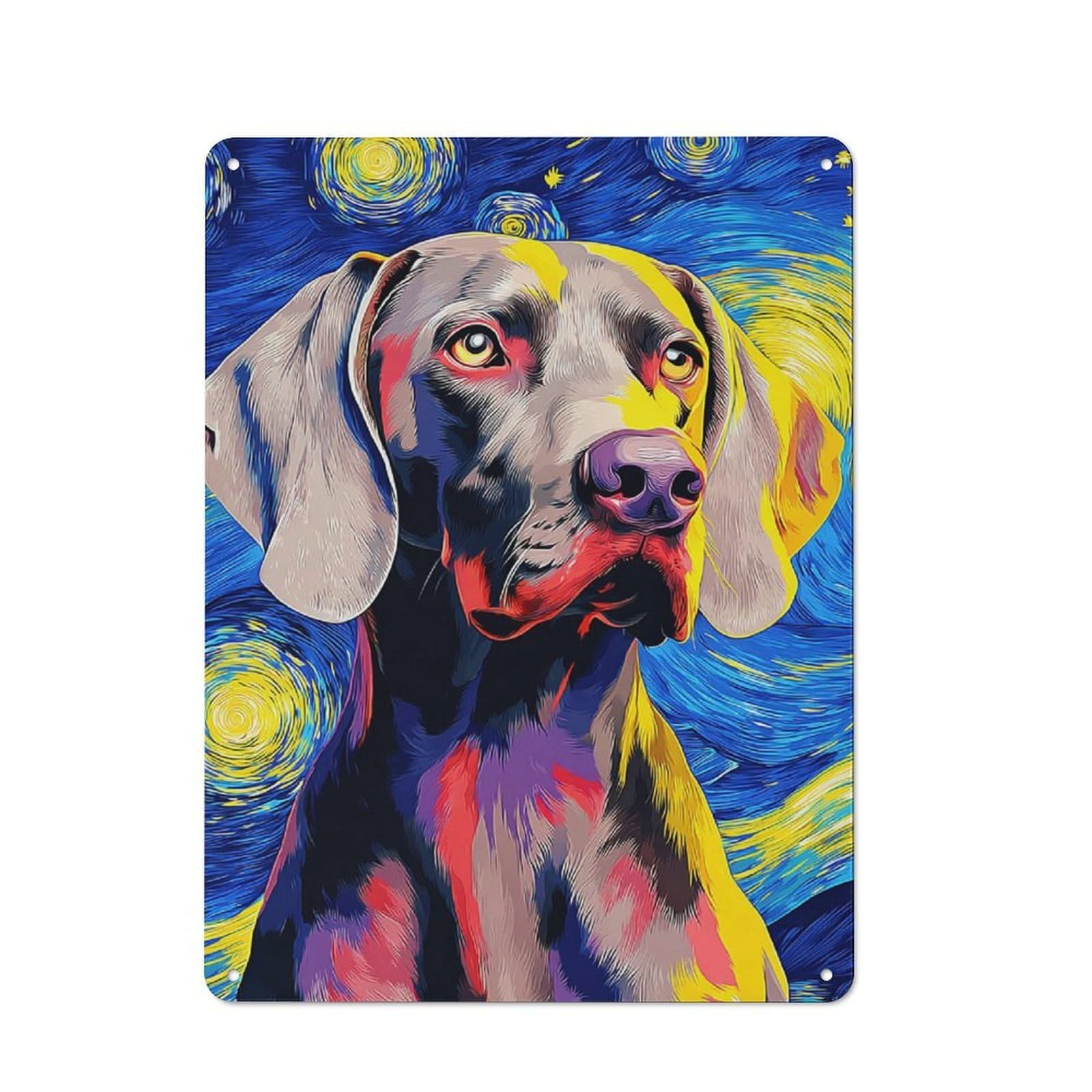 Junmoney Starry Night Dog Portrait -5 Retro Metal Plaque 40X30cm For Lounge Or Reading Corner, Suited To Lounge Decor Fans