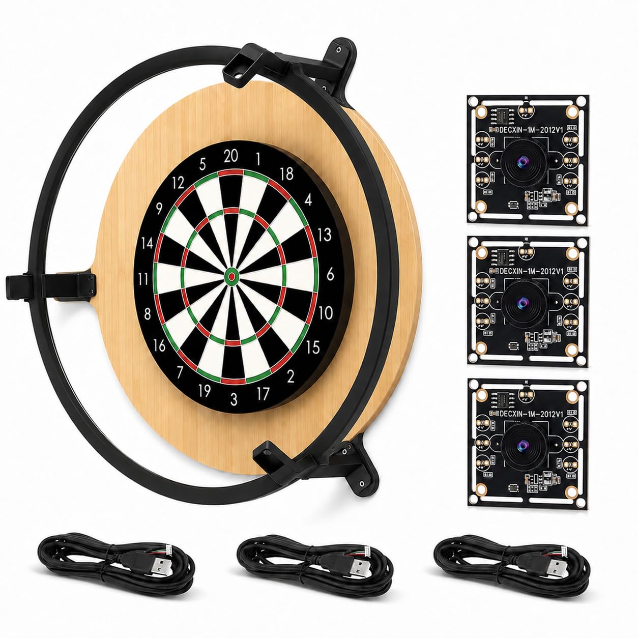 König Design Autodarts Komplettset mit 3x OV9732 100° Kameras & 6000K LED Ring – Automatisches Dart Zählsystem für Steel Darts