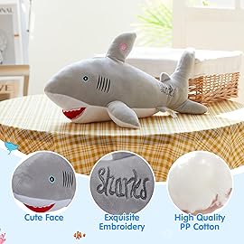 BSTAOFY 20\'\' Light up Shark Stuffed Animal Glow Soft Plush Toys Ocean Species LED Night Lights Birthday Valentines Christmas for Toddler Kids, Gray