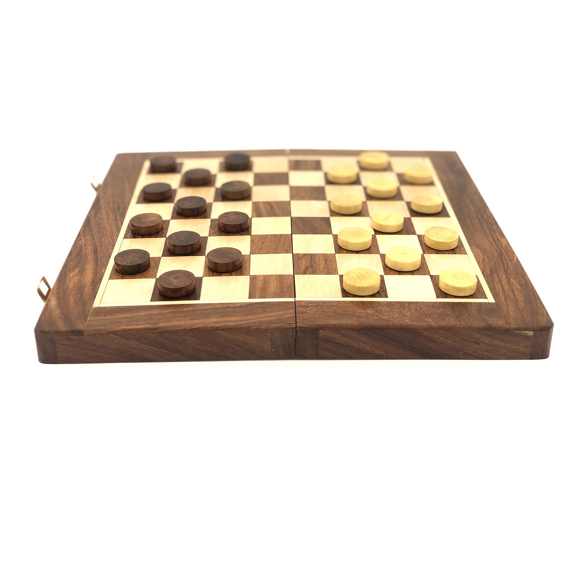 Wooden Draughts & Checkers Set, Folding Travel Magnetic Board Game, Convertible Storage Box, 10" Set, Gift, 3+ Years