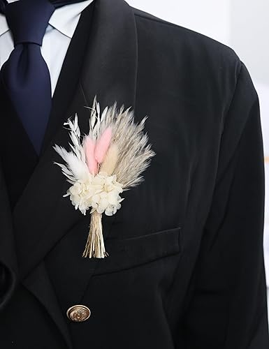 Miniatura 9 de Mini ramo de flores secas (paquete de 6), ramo de flores secas para centros de mesa de boda bohemia, hierba de pampas seca. (Blush)