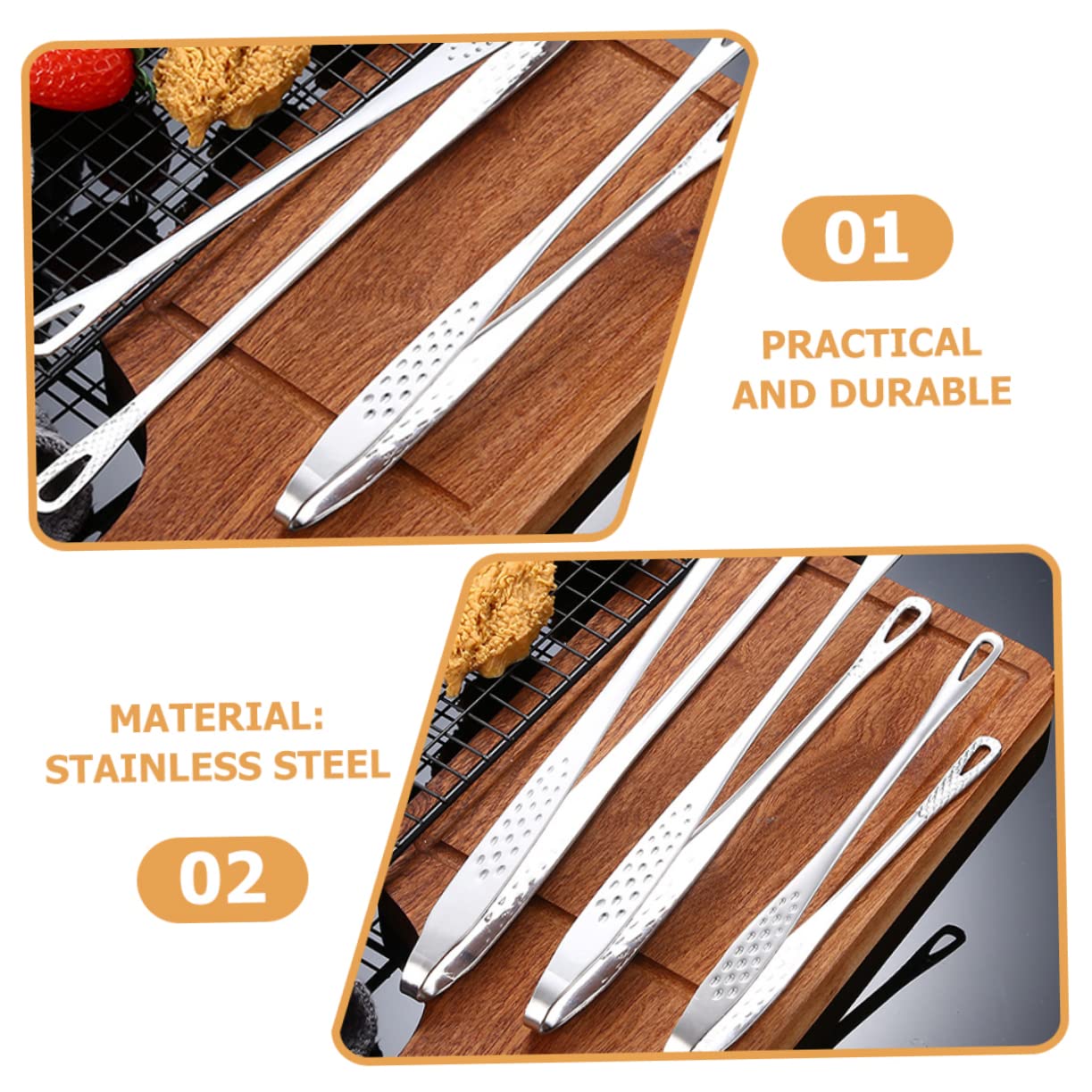 UPKOCH 2 Sätze Teiliges Grillzangen Rutschfeste Küchenzange Für Bbq Steak Und Fleisch Ergonomische Grillzange Für Einfache Handhabung 3 Stücke * 2