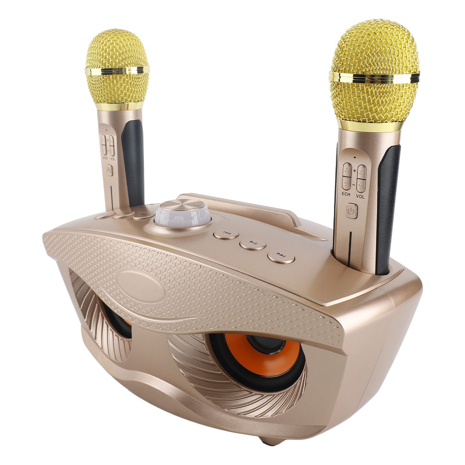 Altoparlante Bluetooth con due microfoni per karaoke a casa, karaoke, altoparlante portatile wireless Bluetooth con ingresso AUX e supporto USB, ideale per riunioni familiari e amici (oro)