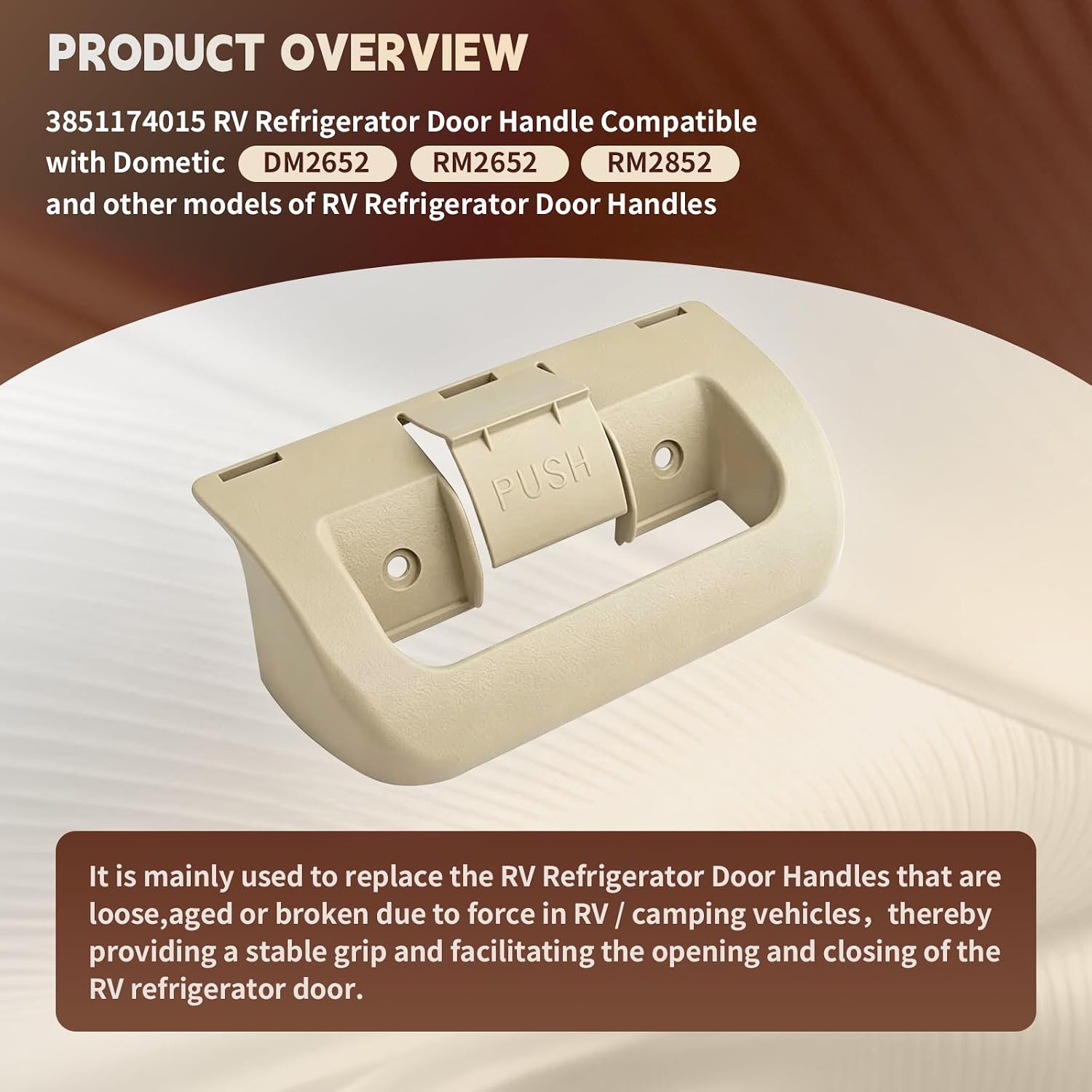 2 Pack 3851174015 RV Refrigerator Door Handle Compatible with Dometic,Beige RV Fridge Door Handle, Replacement for DM2652,DM2662,DM2663,DM2852,DM2862,RM2652,RM2663,RM2852,RM3662,RM3863