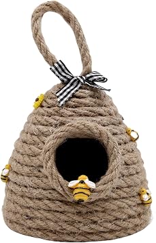 Beehive Pendant - Natural Hive Accents, Mini Basket Decor | Decorative Honey Bee Figurines, Wicker Beehive Crafts, Layered Drawer Home Decorations, Farmhouse Porch Kitchen Tabletop Accessories