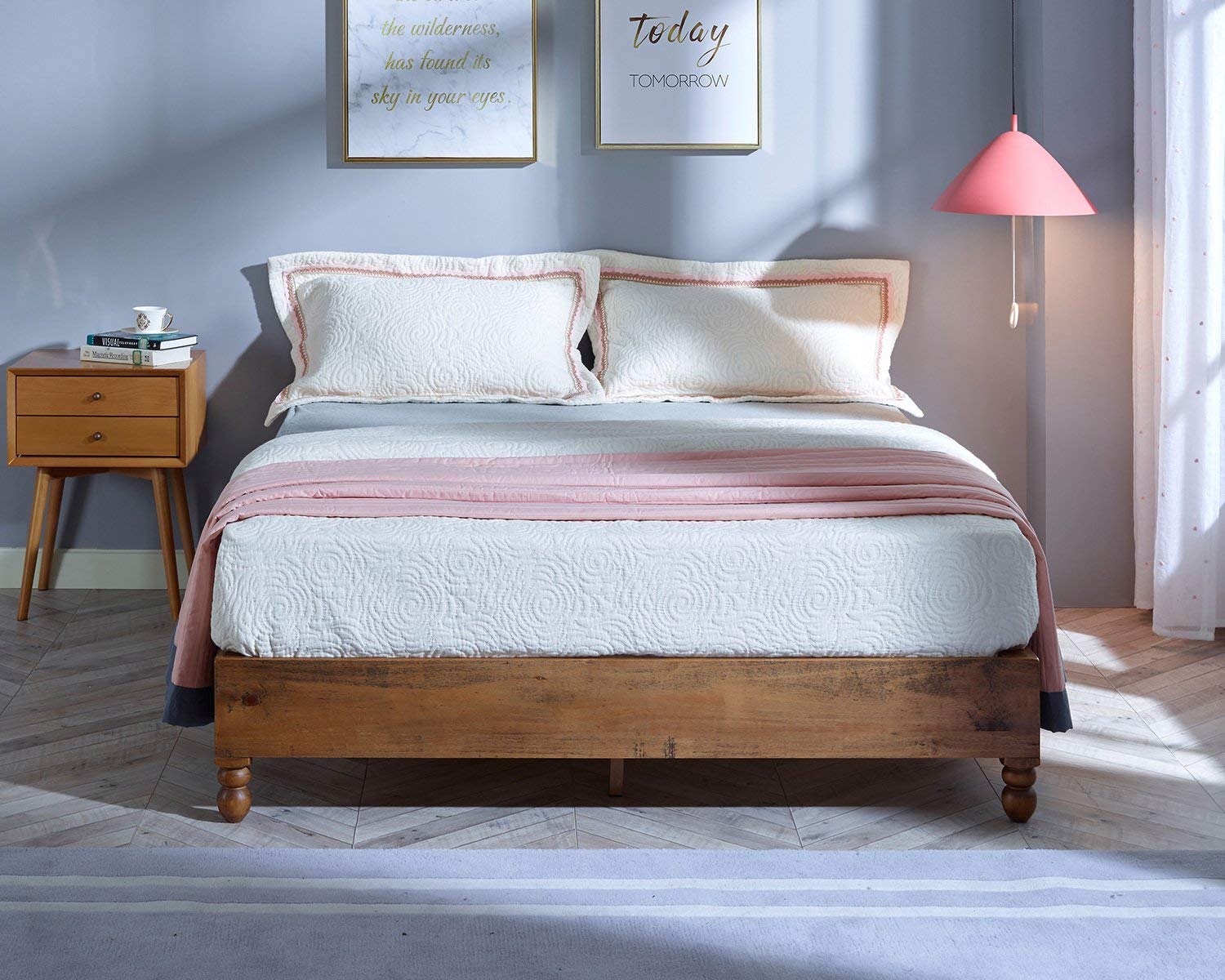 MUSEHOMEINC 12 Inch Solid Wood Bed Frame Rustic Style Eliminates The Need for a Boxspring, Natural Finish, Twin