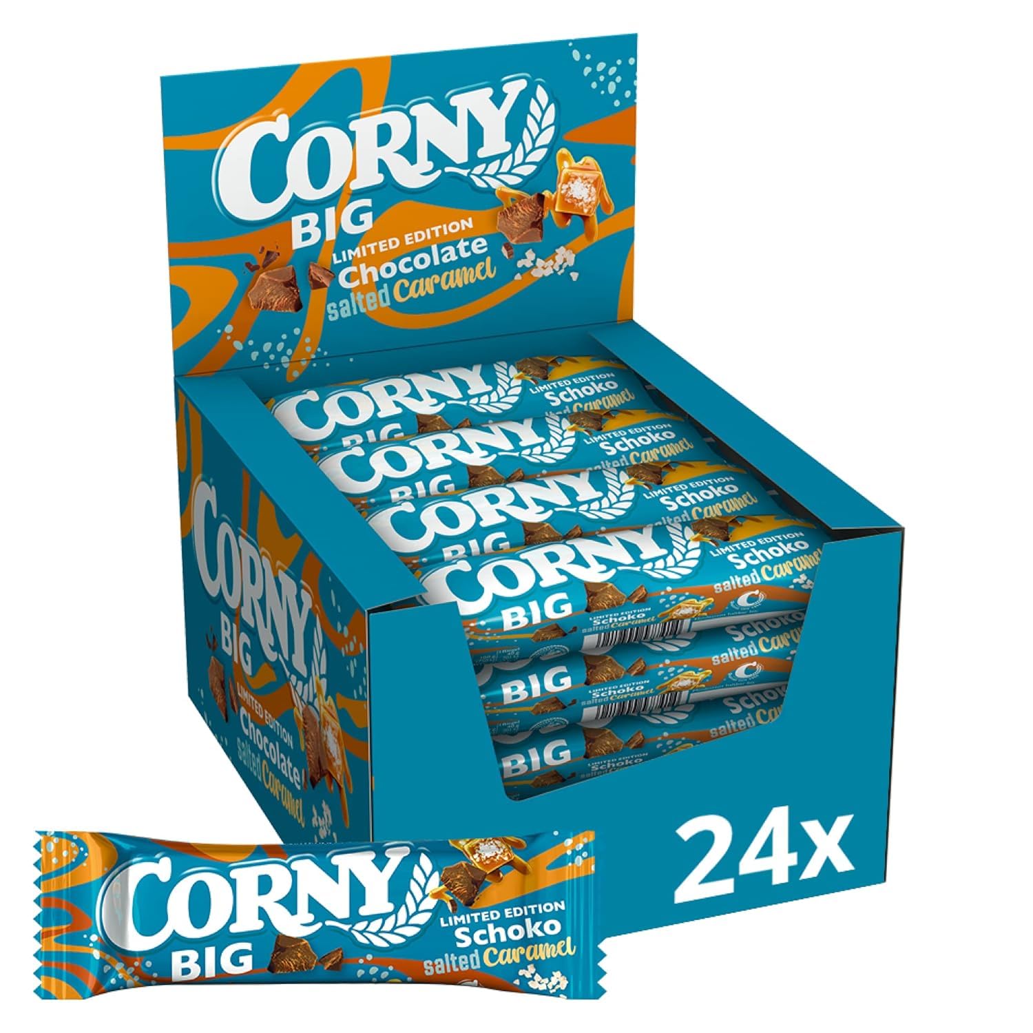 Müsliriegel Corny BIG Schoko Salted Caramel | Großer Riegel mit Schokolade und gesalzenem Karamell | Großpackung 24x40g