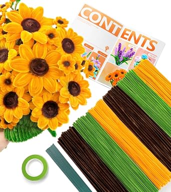 300 PCS Pipe Cleaners for Flowers, Sunflower Pipe Cleaners Set for Crafts and Arts, Chenille Stems Kit for DIY, Decorations