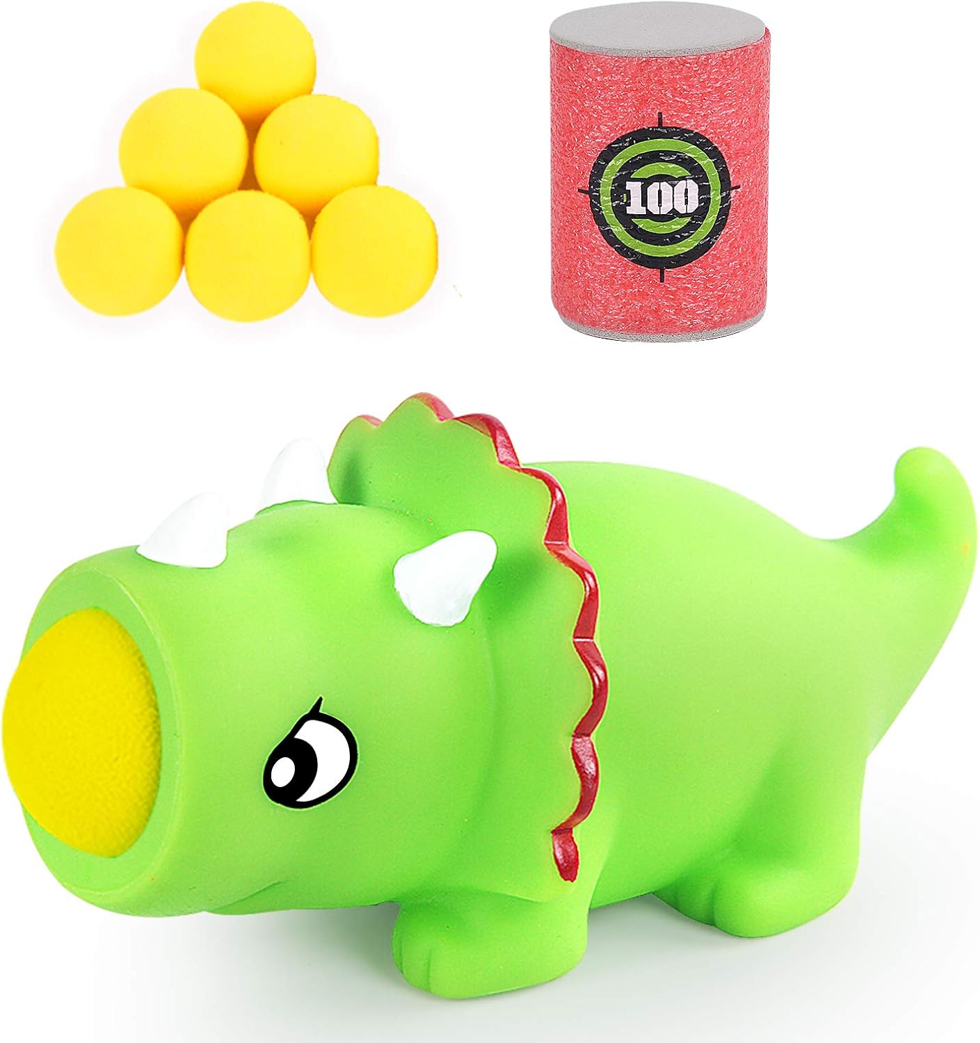 Triceratops Dinosaur Toy Shooter Ball Blaster - Animal Popper with 6 Foam Ball - Indoor and Outdoor Play for Age 3+