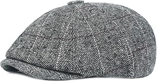 Mens Newsboy Cap Peaky Hat-Herringbone Tweed Wool Octagonal Flat Gatsby Hat Ivy Irish Driving Bakerboy Hat