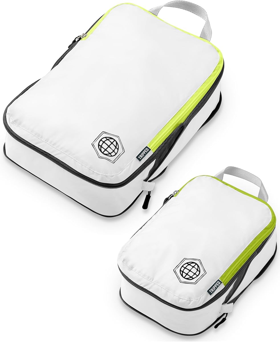 TRIPPED Travel Gear Compression Packing Cubes for Carry-On Travel 2-Pack | Ultralight Ripstop Packing Cubes with Compression Zippers for Organized Carry-On Luggage, Backpack, and Travel Packing