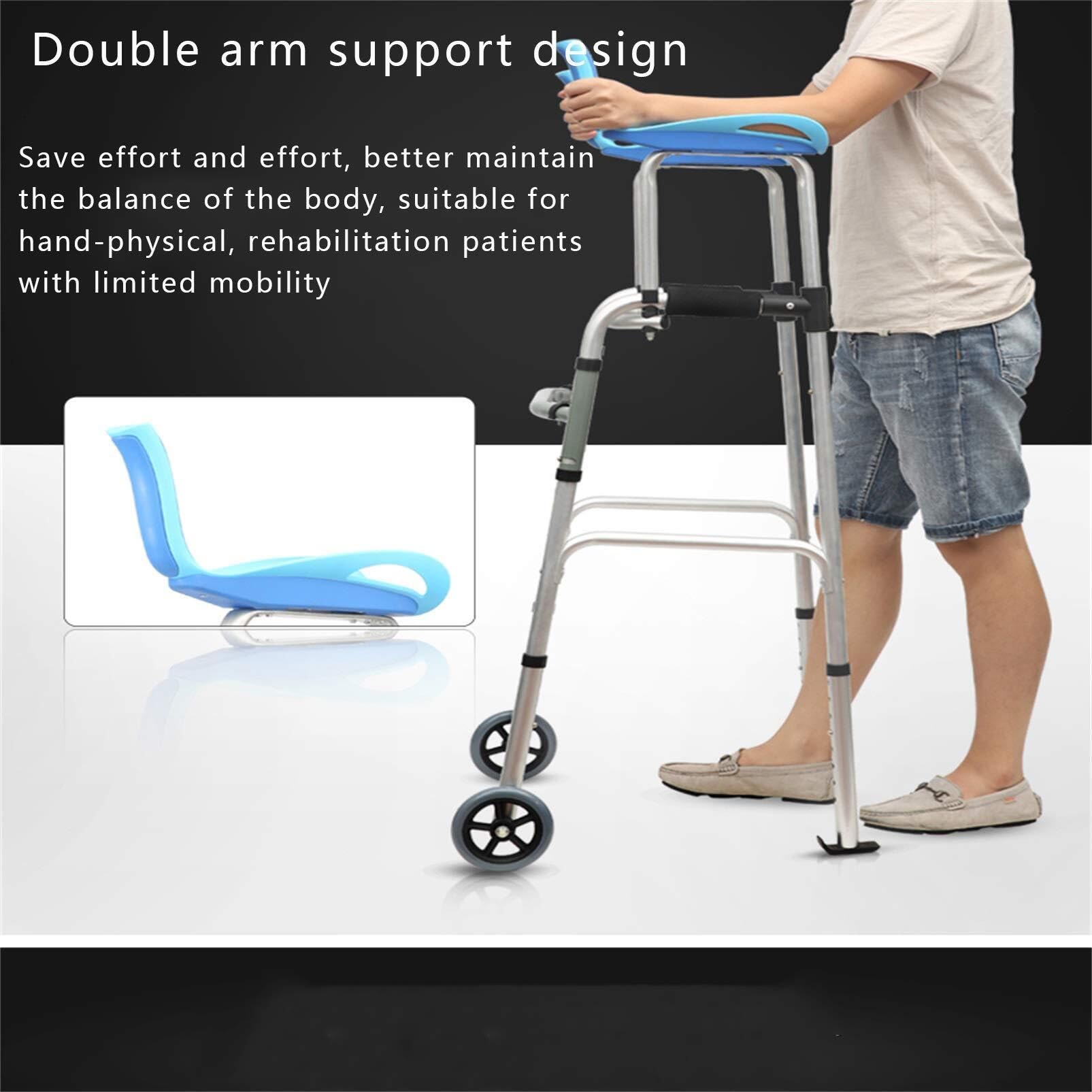 Andador plegable estándar for personas mayores, altura ajustable con ruedas, equipo de rehabilitación for personas con discapacidad. rehabilitación ayudas