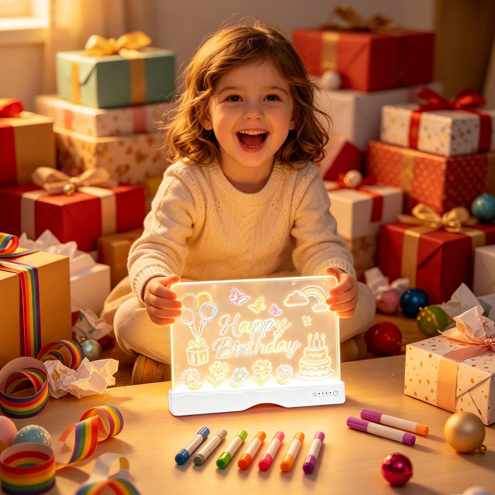 Pizarra LED Notas Almohadilla de Dibujo Recargable con Rotuladores | Tablero de Mensajes LED con 13 Efectos para la Escuela, el Aula, la Casa, los Viajes, Coche y el Avión, Niños y Niñas
