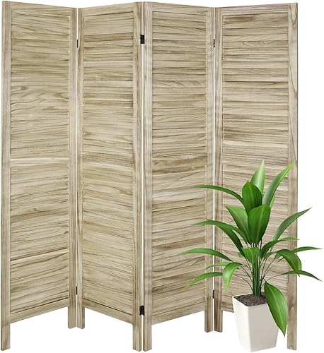 ECOMEX Divisor de ambientes de 4 paneles de persianas, separadores de habitación de madera de 5.6 pies de alto y pantallas de privacidad plegables,