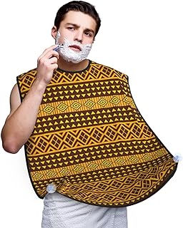 YQxwJL Babero para barba con estampado de unicornios en rayas coloridas, delantal para barba, recogedor de pelo para hombres, capa impermeable para afeitarse, Triángulos amarillos y marrones, talla