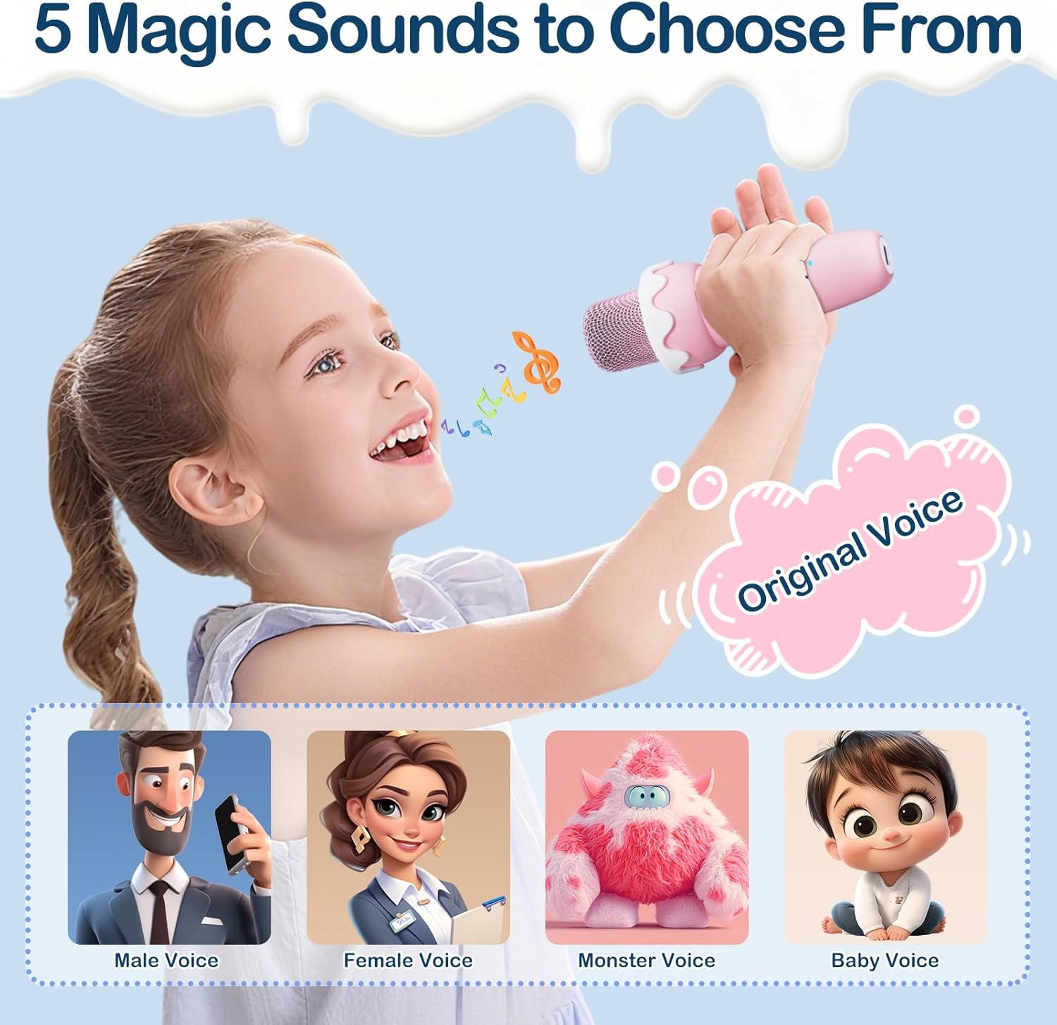 Mini Karaoke Machine for Kids with 2 Wireless Microphones - Portable Bluetooth 5.3 Speaker with LED Lights & Voice Changer, Toys for Girls Boys Age 3 4 5 6 7 8 9 10+ - Image 4
