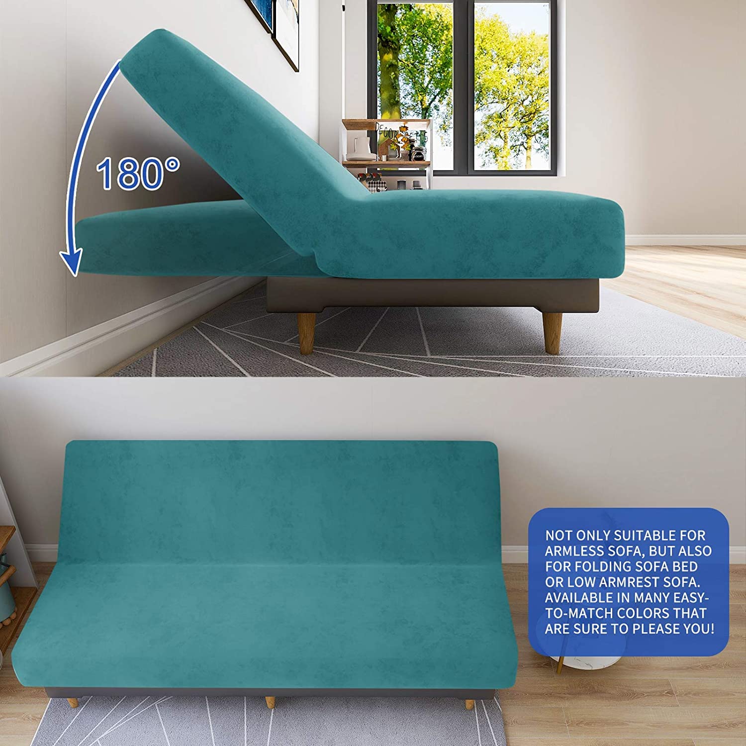 CHELZEN Velvet Futon Cover High Stretch Armless Couch Covers Spandex Fabric Sofa Bed Slipcover Anti Slip Furniture Protector (Futon - Image 4
