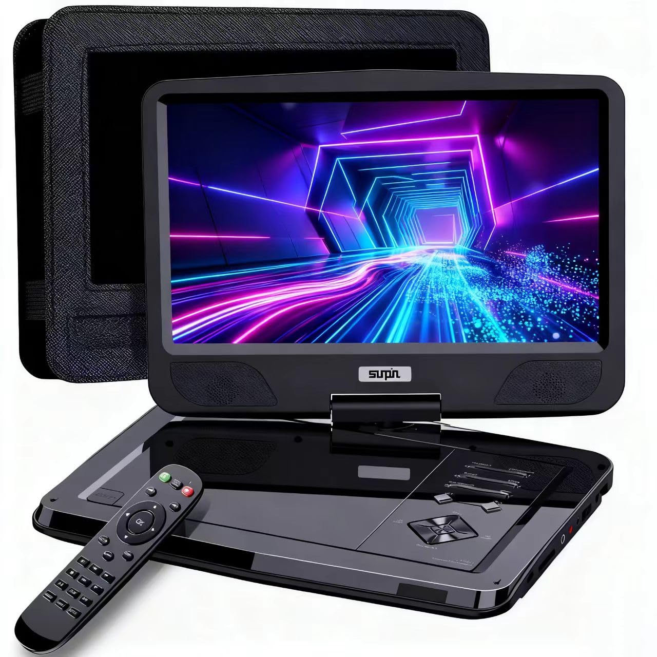 SUNPIN 12,5 Zoll Tragbarer DVD Player mit 10,5 Zoll HD Schwenkbaren Bildschirm, 6h Akkulaufzeit, Region Free, AV-Out/Kopfhörerbuchse, Auto Halterung Inklusive - Ideal für Reisen/Auto/Kinder