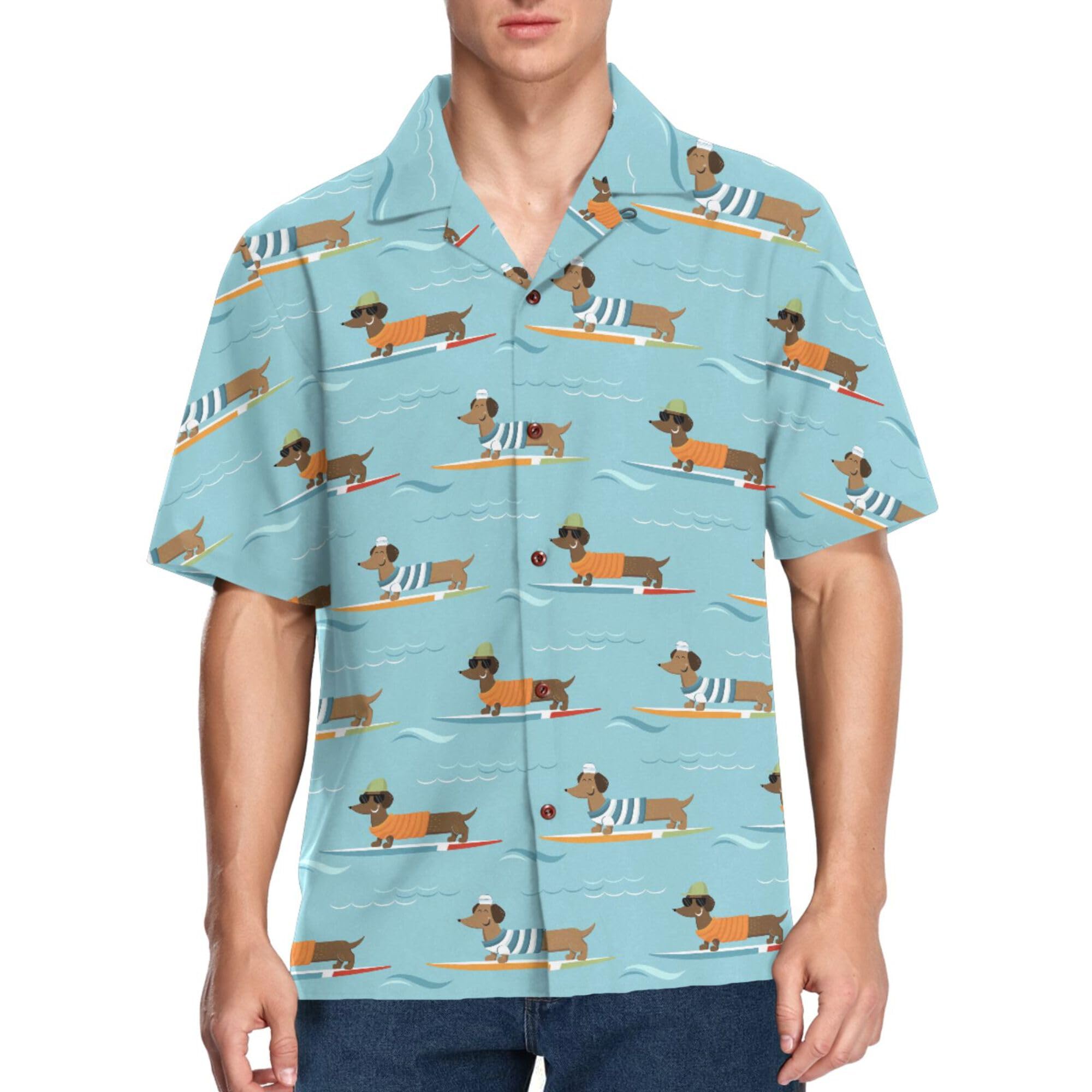 CUPADA Mens Short Sleeve Shirt Dachshund Dogs Casual Button Down Shirts Hawaiian Shirt