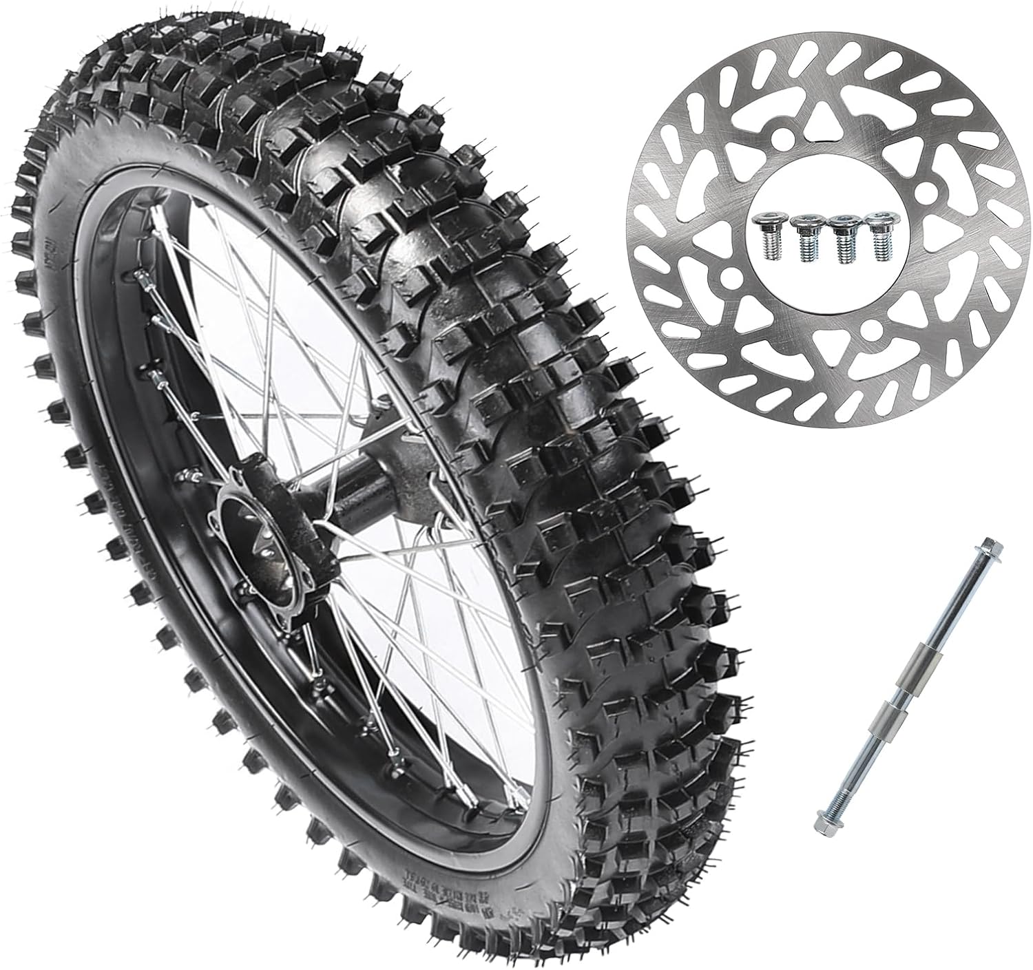14'' Front Wheel 2.50-14 60/100-14 Dirt Bike Tire with Tube Rim Assembly + Disc Rotor for Pit Bike CRF70 XR70 Taotao DB14 CRF50 XR50 SSR Coolster 90cc 110cc 125cc 140cc Offroad (12mm Axle)
