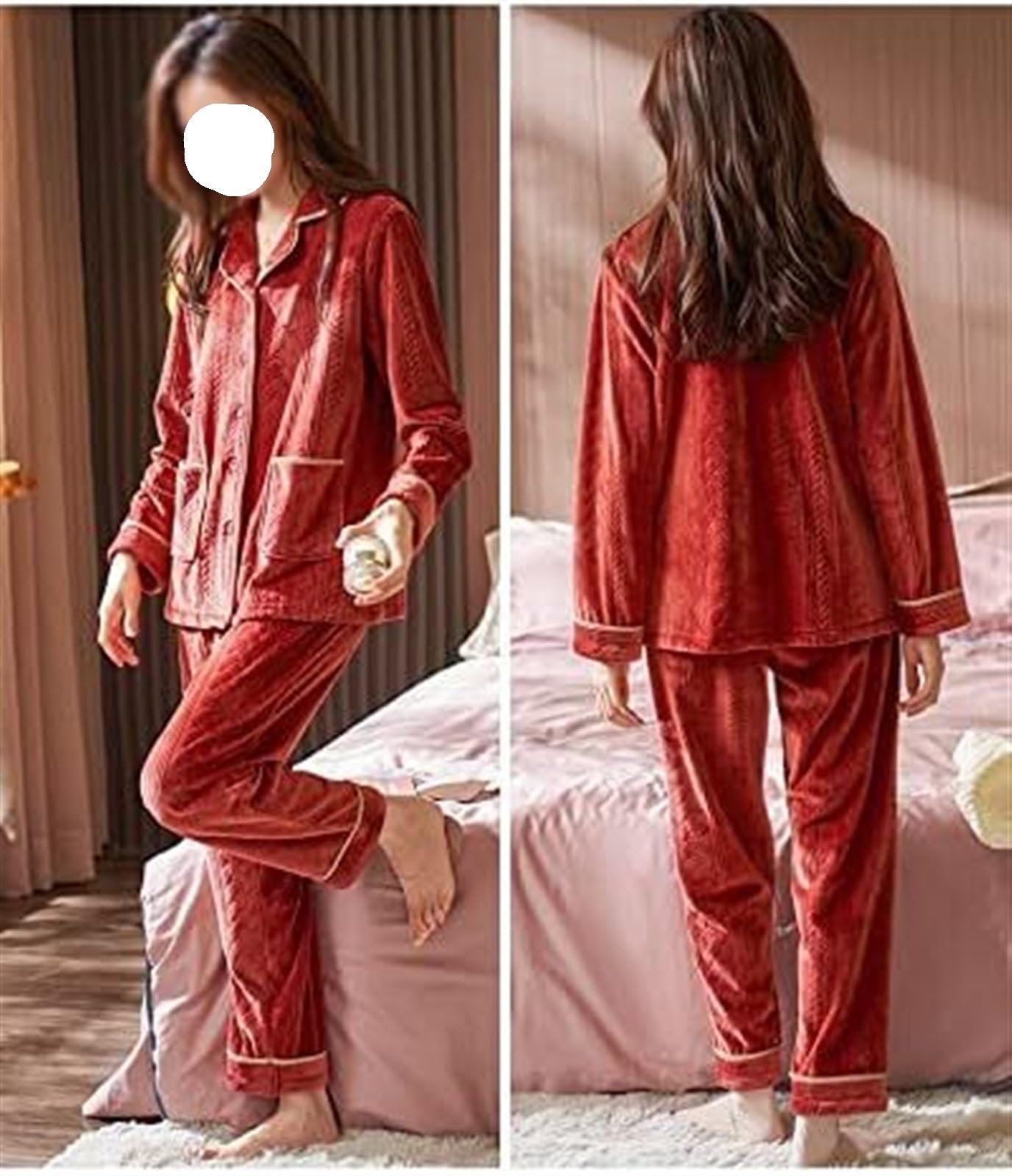 Bata de Casa Conjunto De Pijamas Cálidos Invierno Para Mujer, Ropa Dormir Gruesa Manga Larga, Pantalones Completos, Casa Bathrobe