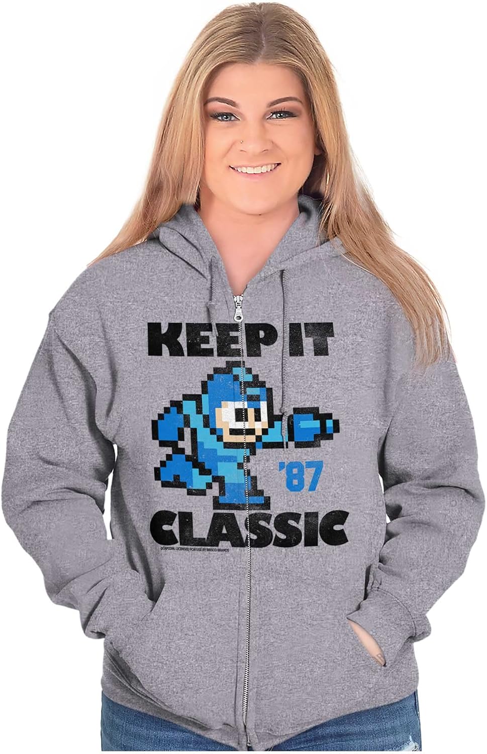 Brisco Brands Mega Man Keep it Classic 80s Gaming Zip Up Hoodie Mens Womens