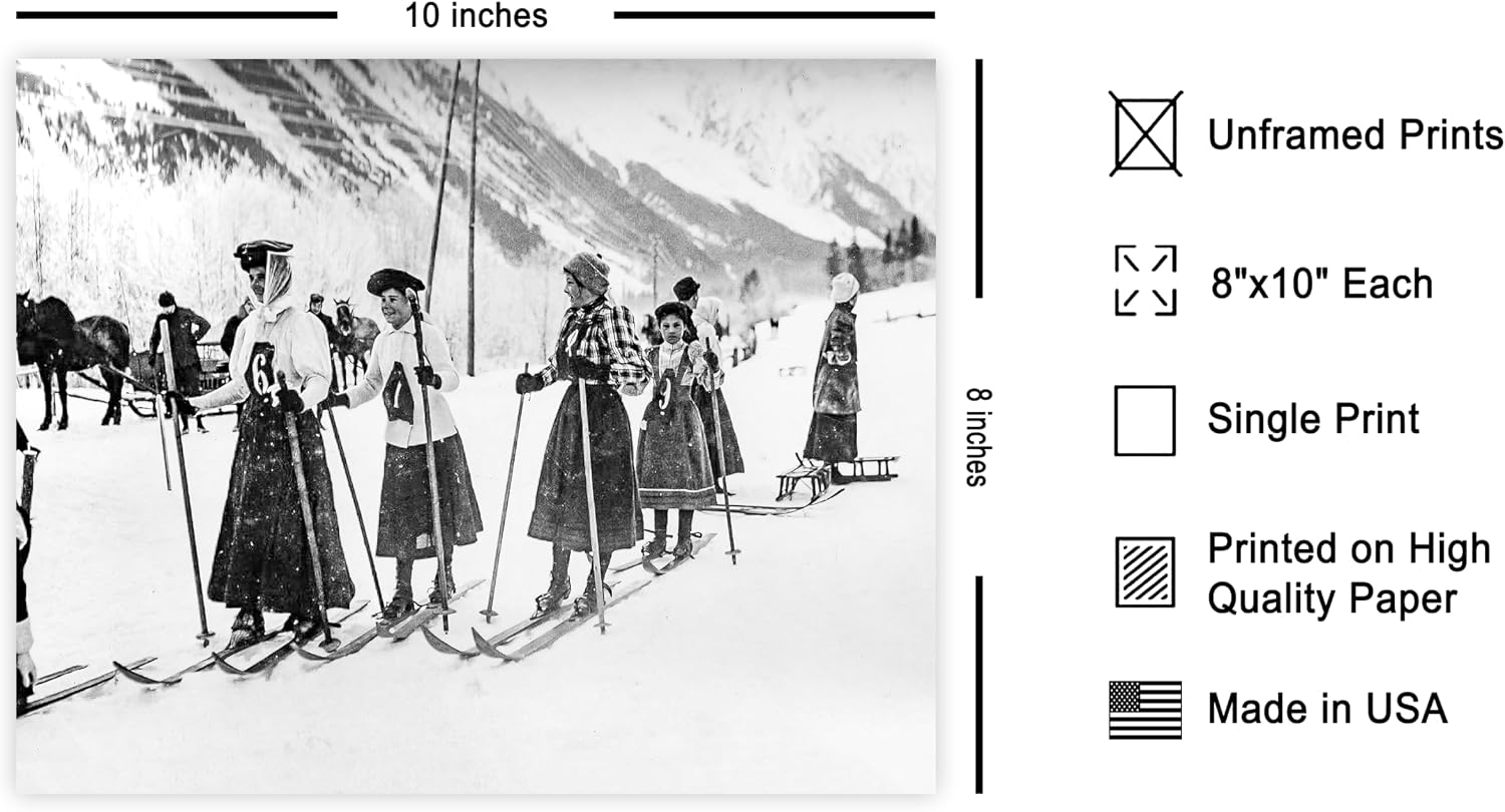 Poster Master Vintage Fashion Poster - Retro Victorian Women Skiers Print - Ski Art - Photography Art - Gift for Men & Women - Funny Decor for Office, Bedroom or Living Room - 8x10 UNFRAMED Wall Art