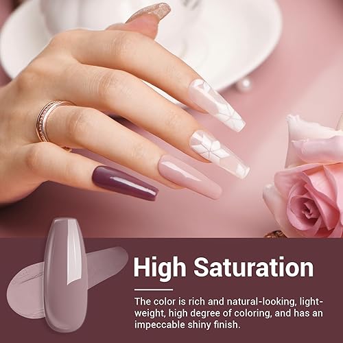 Miniatura 5 de AZUREBEAUTY Kit de iniciación de uñas en polvo de inmersión blanco malva con purpurina champán, juego de 4 colores de polvo de inmersión, base de