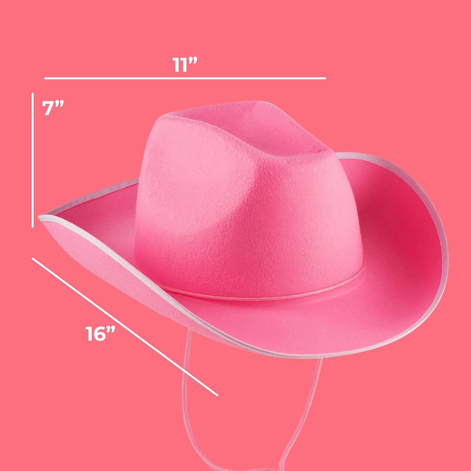 Bedwina Pink Cowgirl Hat for Women & Girls - Felt Western Cowboy Hat with White Trim & Adjustable Chin Strap - Bachelorette, Dress-Up, Rodeo, Costume Accessory, Party Favor, Themed Events - Image 5