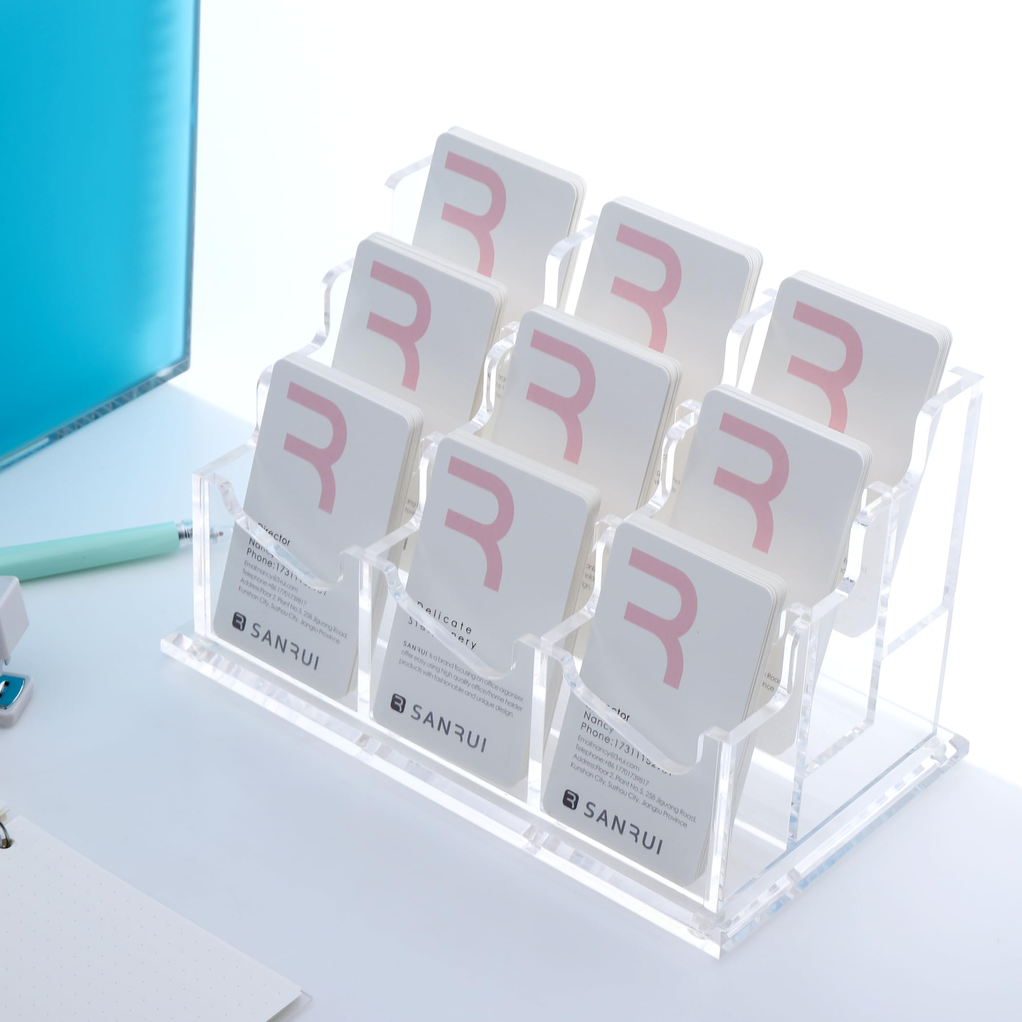 SANRUI Soporte para tarjetas de visita vertical, acrílico, 9 compartimentos