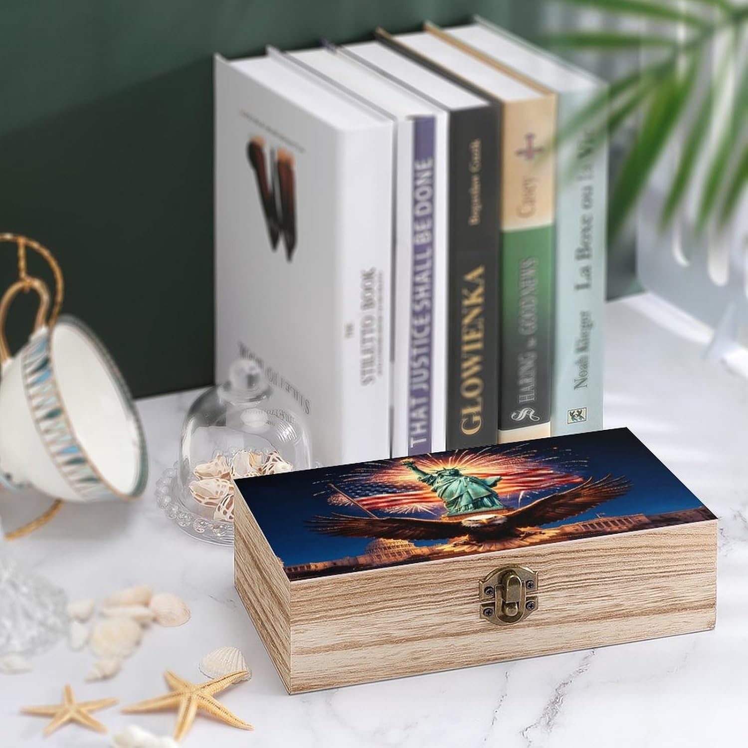 American Eagle Vintage Wooden Storage Box with Hinged Lid Natural Wood Keepsake Box for Jewelry, Crafts & Gifts Rustic Memory Box Organizer for Home Decor, Rings, Trinkets image 4