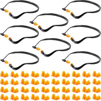 Hiboom 96 Pieces Banded Ear Plugs with Neck Band Silicone Hearing Bands Earplugs and Replacement Ear Buds for Shooting, Noise, Sleeping, Studying and Construction
