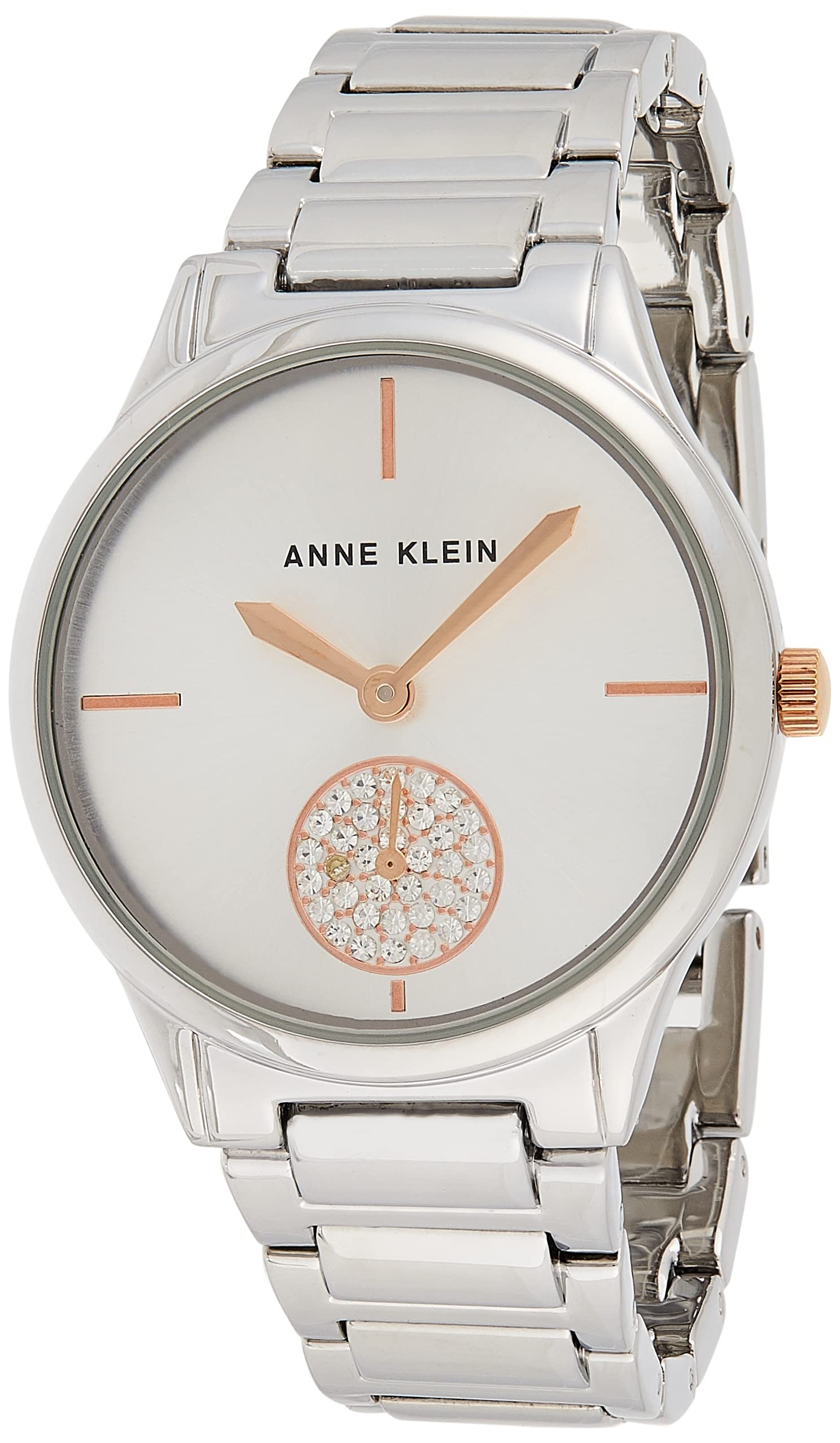Anne KleinWomen's Diamond Dial Bracelet Watch with Faceted Lens