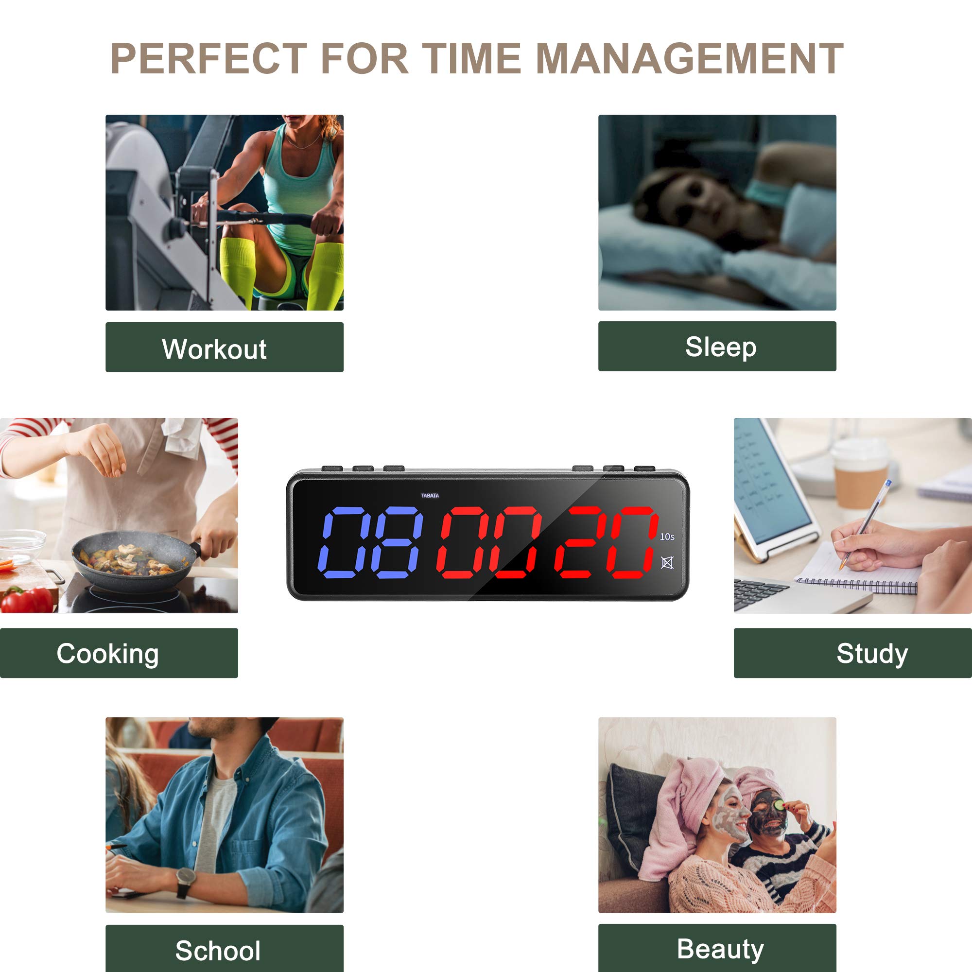 Timer a LED per allenamento e palestra, timer magnetico posteriore programmabile per allenamento fitness con telecomando, cronometro per TABATA FGB (blu+rosso+APP BT)