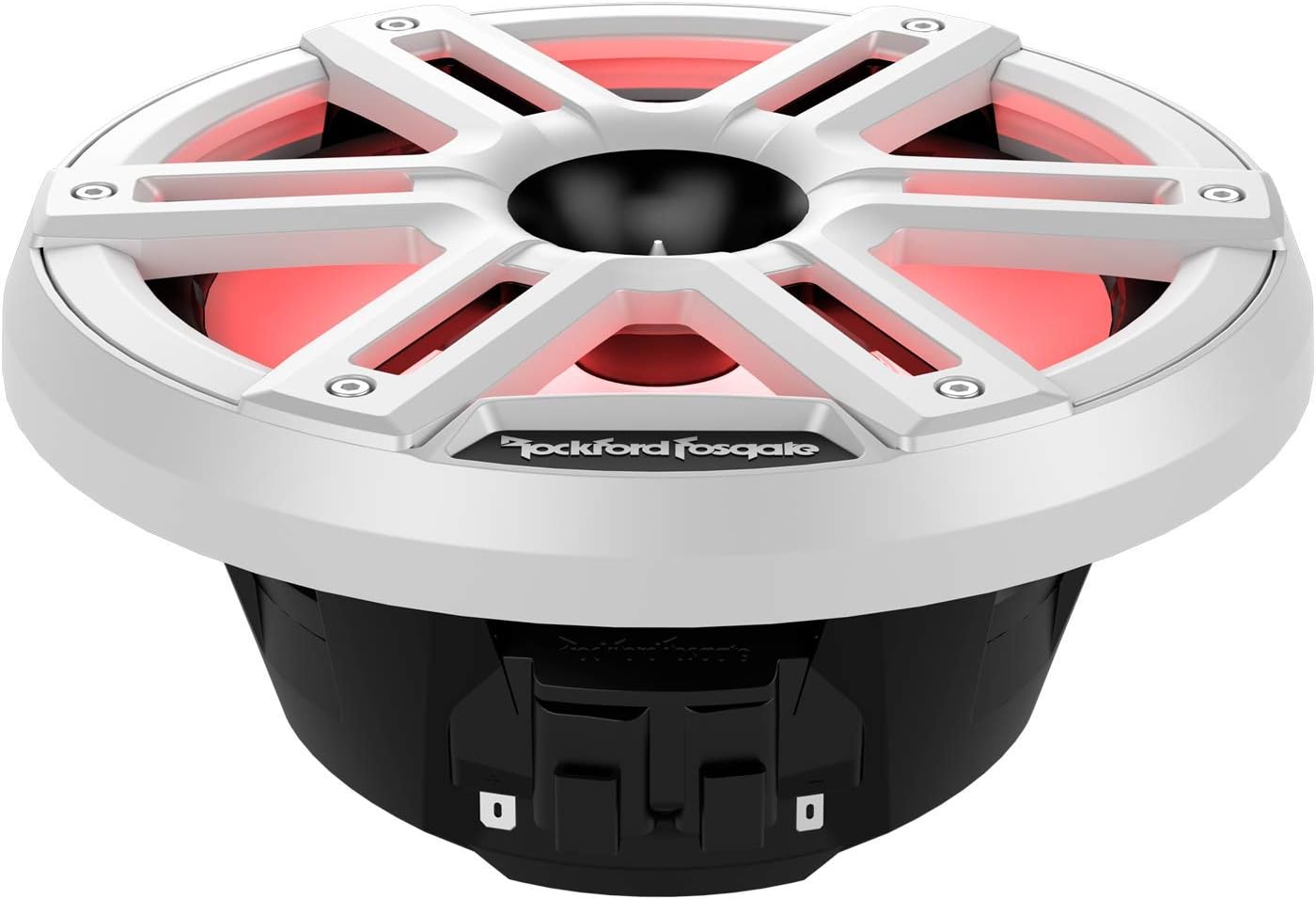 Rockford Fosgate M2-8H Color Optix 8” 2-Way Coaxial Multicolor LED Lighted Marine Speakers with Horn Tweeters - White/Stainless (Pair)