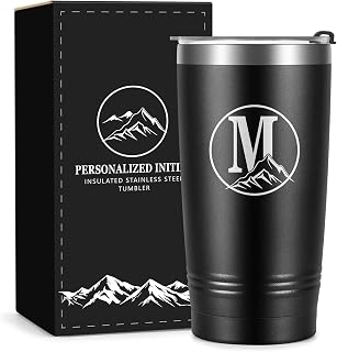 Wasocol Personalized Gifts for Men – Initial A-Z Insulated Tumbler Customized Gift, Birthday Gifts for Men Dad Grandpa Husband Boyfriend Brother Him, 20 oz Travel Coffee Mug with Lid(M)