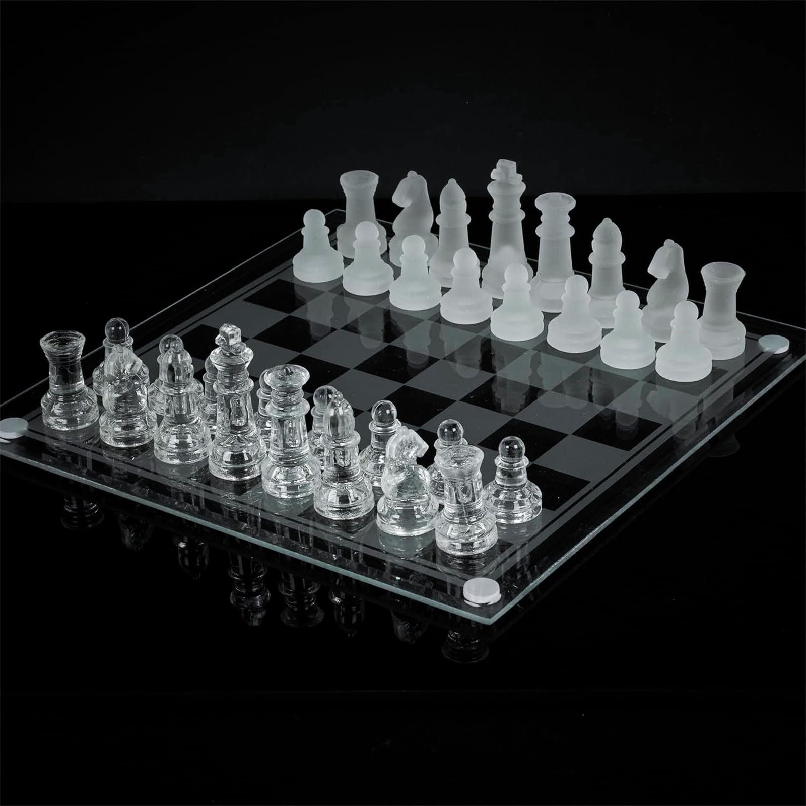 VR7 Glass Chess Board Game Set with Padded Bottom Frosted and Clear Glass Chess Set for Adults Luxury 2 Player Board Games Easy to Carry Crystal Chess Set