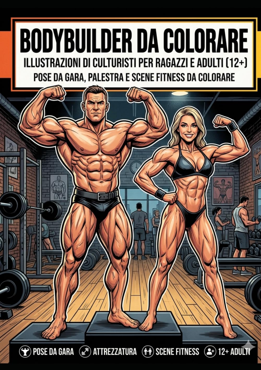 Bodybuilder da Colorare: Illustrazioni di culturisti per ragazzi e adulti — pose da gara, palestra e scene fitness da colorare