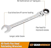 Vista 2 de GEARWRENCH 86741 Llave combinada de trinquete de cabeza flexible de 12 puntos con arco oscilante de 4 grados de 5/16