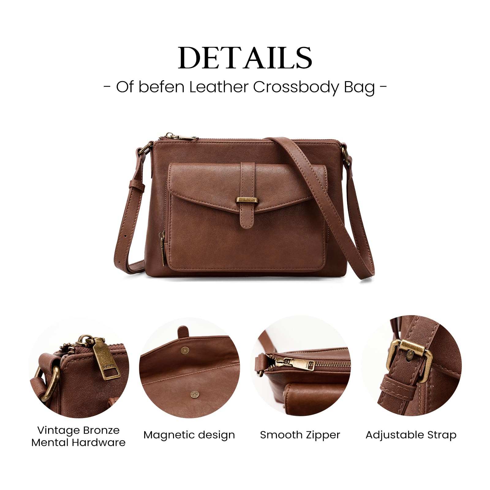 befen Bolsos Bandolera de Cuero Auténtico para Mujer con Monedero RFID Incorporado - Bolsa de Mensajes Mujer Bolso de Cruz