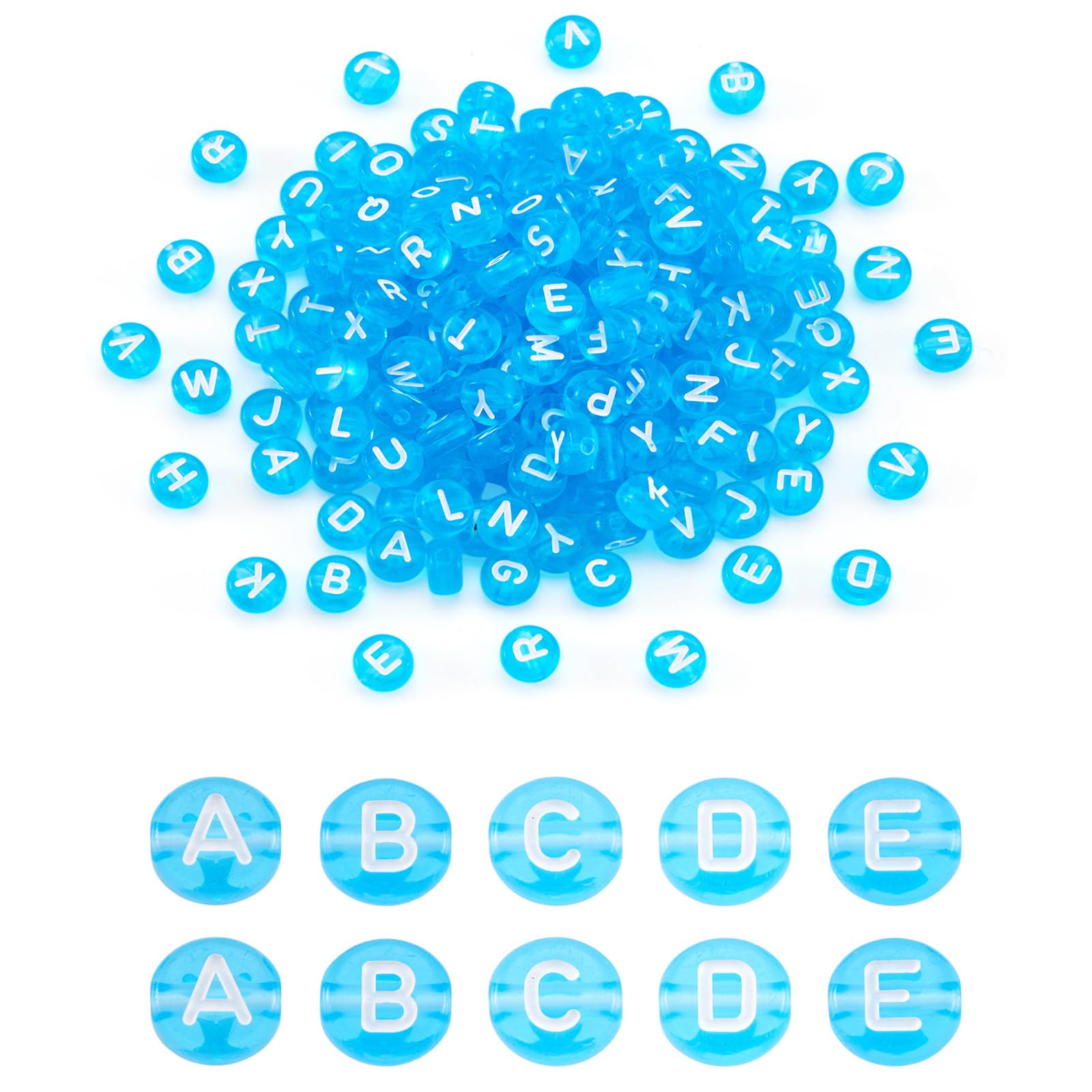 200pcs Transparent Acrylic Alphabet Letter Beads 7mm Flat Round Disc Coin A-Z White Letter Pattern...