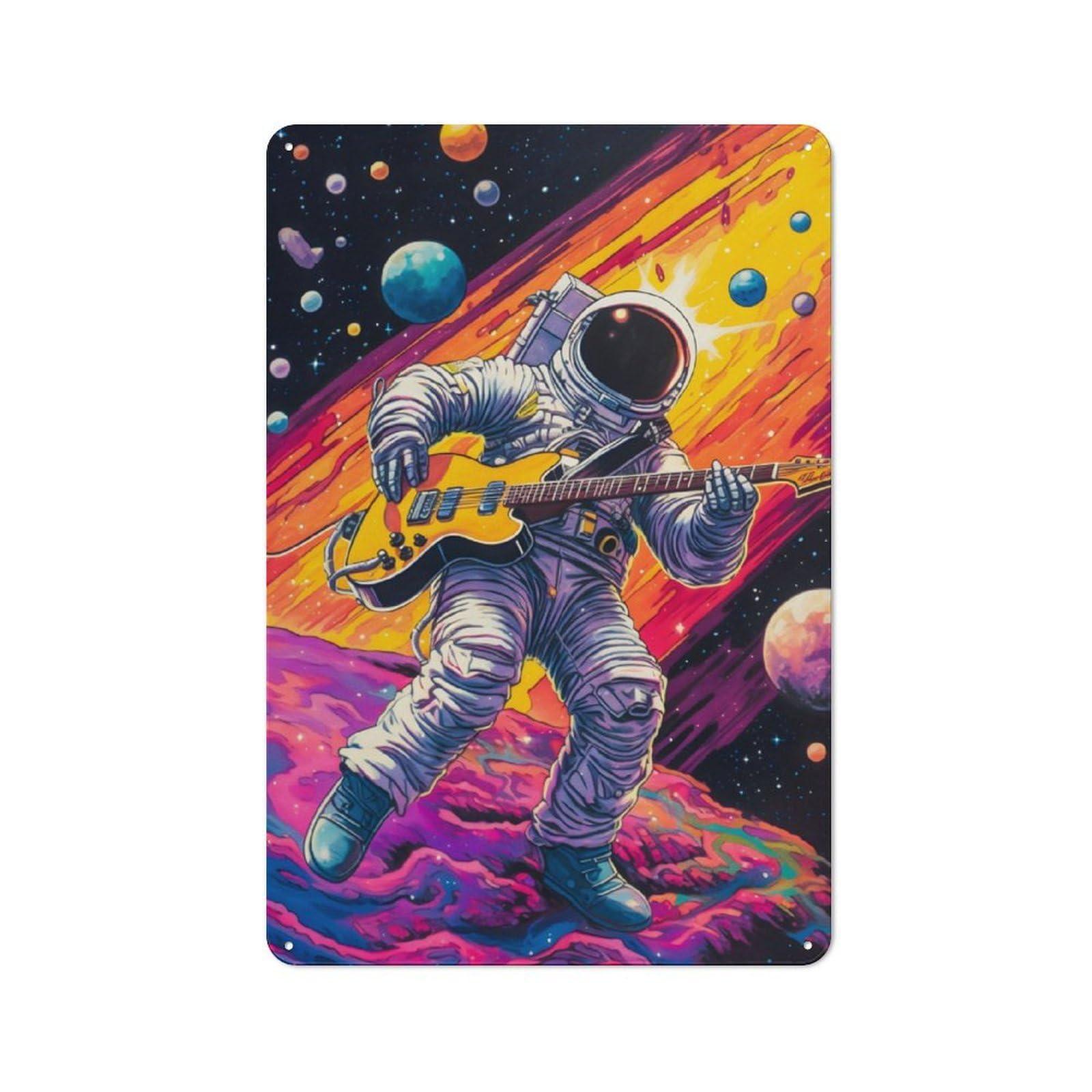 Junmoney Astronaut Playing Guit Metal Sign 30X20cm With For Home Bar Wall, Vintage Decor, Wall Decoration For Home Bars And Entertaining Spaces
