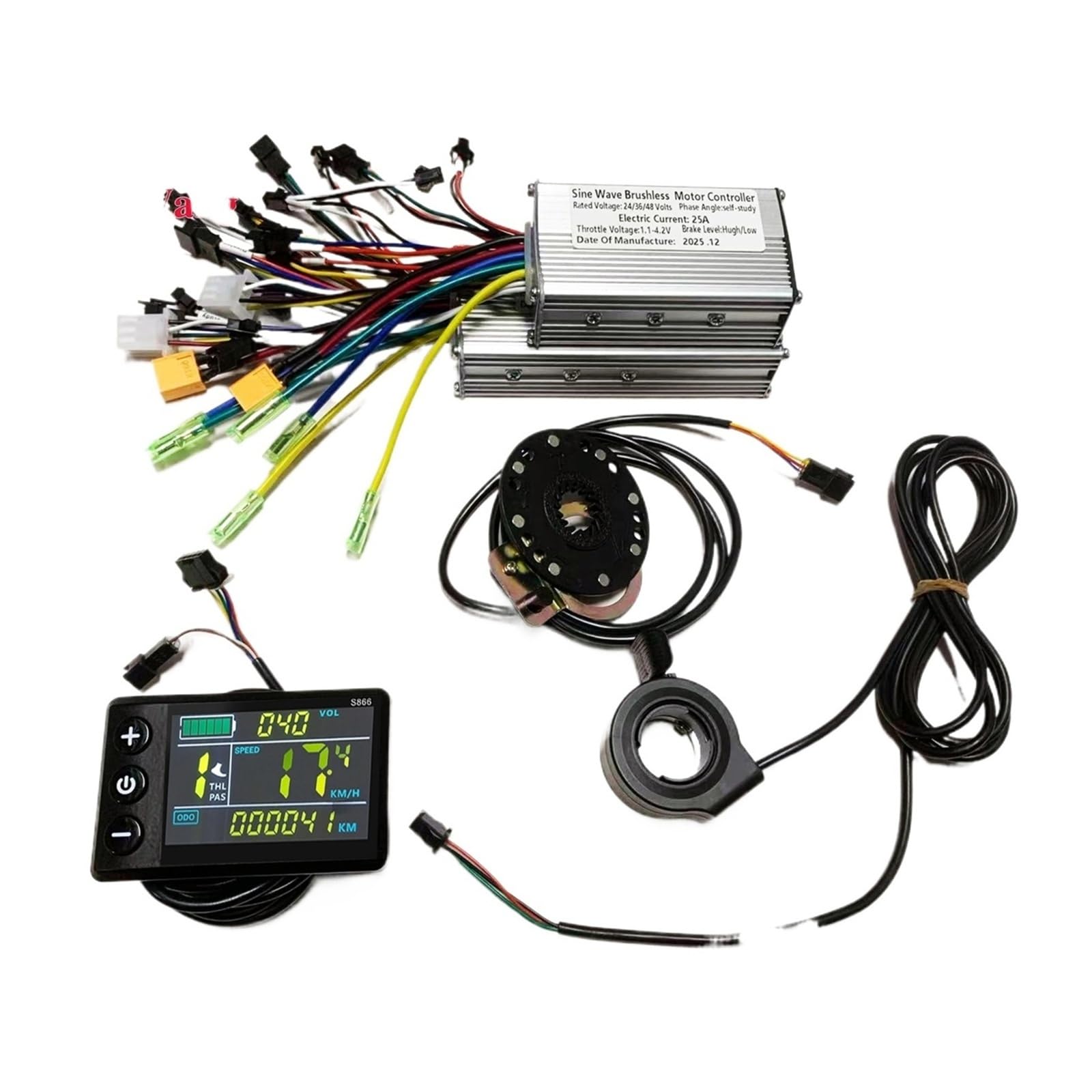 HHB18I 36V 48V 60V 500W 25A/30A Sine Wave Brushless Motor Controller S866 Color LCD Display PAS Throttle Kit(24V 36V 48V 25A)