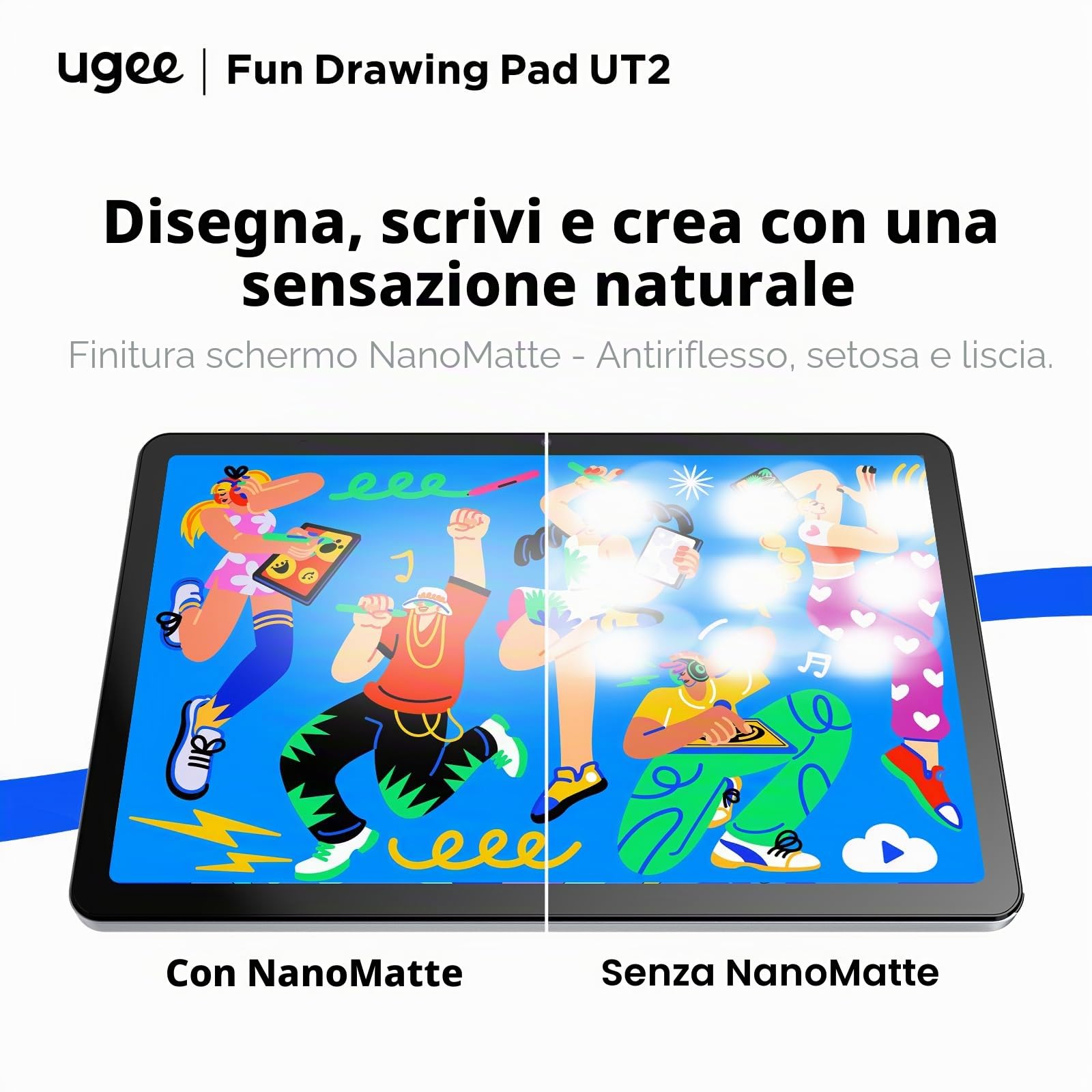 UGEE Pad – Tablet disegno 6 GB + 128 GB – Schermo 2K Ultra HD laminato – Android 14 – Supporto disegno