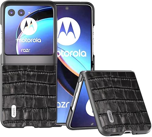 Funda para Motorola Razr+ 2023 5G, Moto Razr+ 2023, Funda trasera de cuero con patrón de cocodrilo genuino de primera calidad, funda delgada para