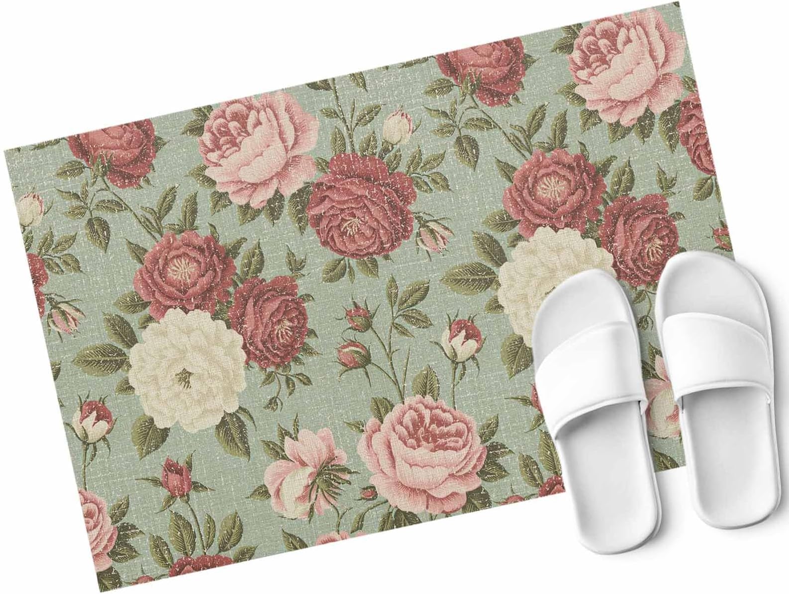 Roses Flowers Doormats Entrance Front Door Rug Spring Floral Pink Red Vintage Mat for Indoor/Bathroom/Kitchen/Bedroom/Entryway Floor Mats Floral Kitchen Rug Non-Slip Rubber Low-Profile 23.6x15.7 inch