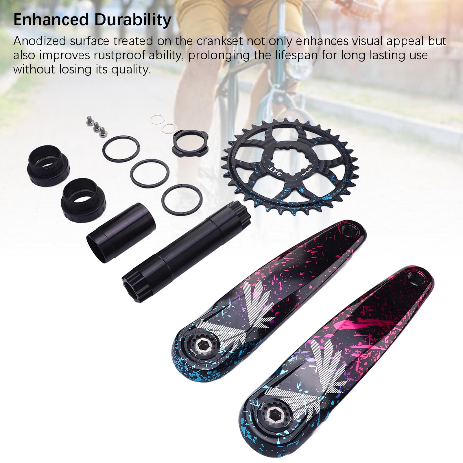 Aramox Mechanizm Korbowy do Roweru Górskiego Mechanizm Korbowy do Roweru ze Stopu Aluminium Zestaw z wydrążoną, dzieloną tarczą Dodatnie Ujemne Zęby 3-pinowy Interfejs dla Rowerzystów Górskich
