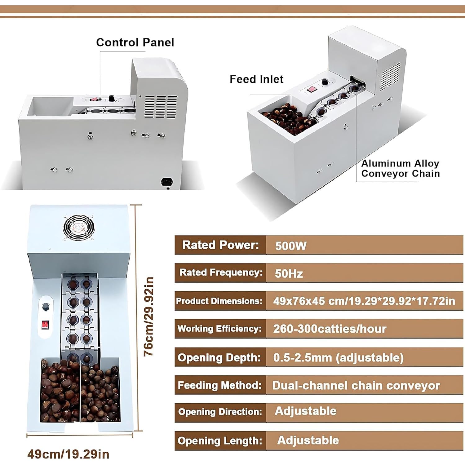 Cortador eléctrico de castaño, profundidad ajustable de 0,5 a 2,5 mm, 60-120 kg/h, galleta de castaña comercial, máquina de descascarillado para una fácil apertura