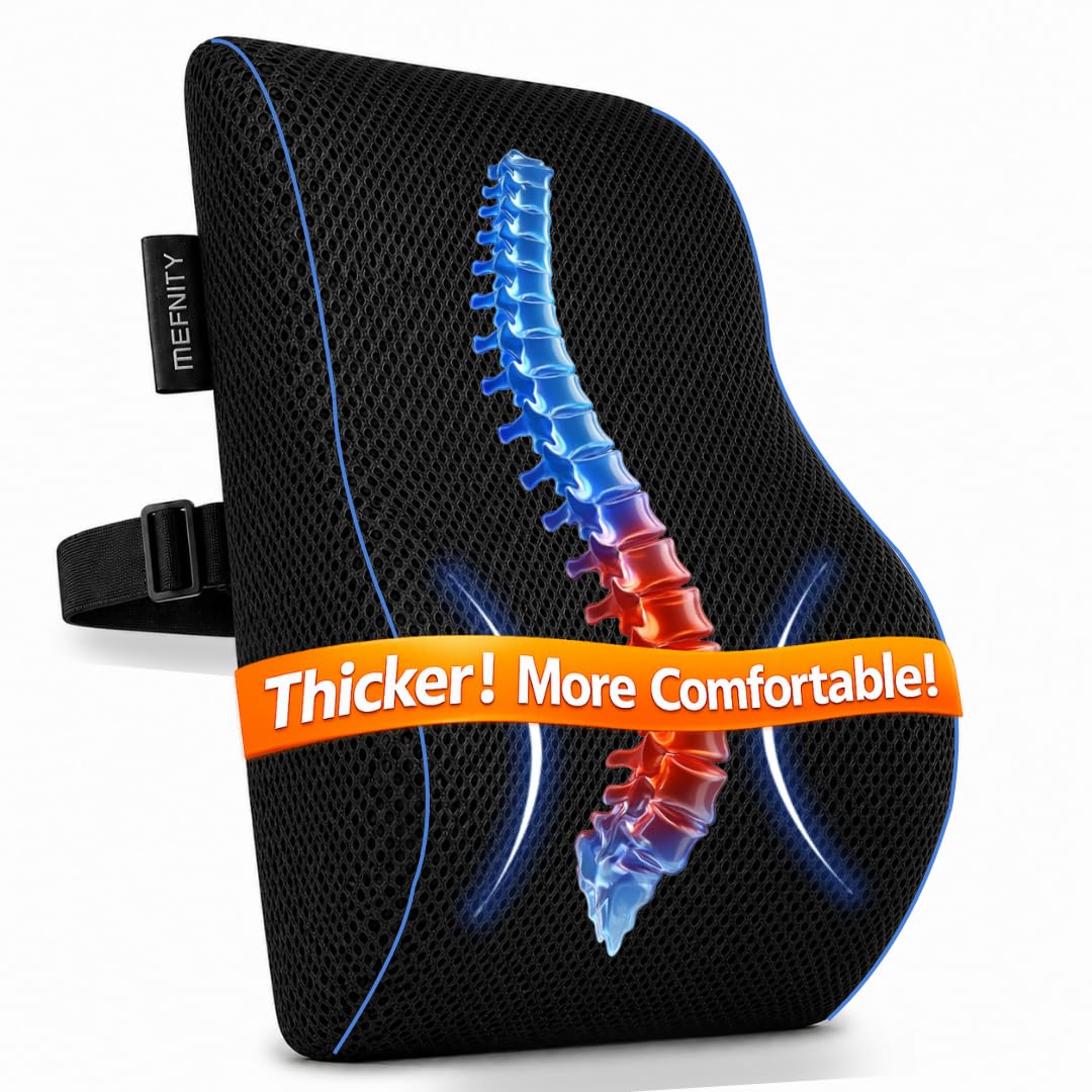 MEFNITY Lumbar Support Cushion for Office Chair & Car | Memory Foam Back Support for Lower Back Pain Relief, Orthopedic Ergonomic Posture Support Pillow (Black Mesh)