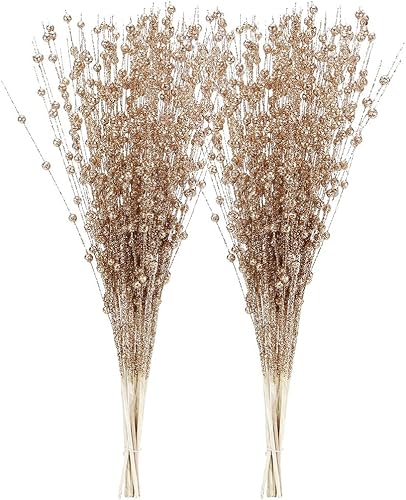 WEISPARK Adornos de Navidad de tallo de bayas artificiales con purpurina, paquete de 16 palitos decorativos de cuentas con ramas brillantes para